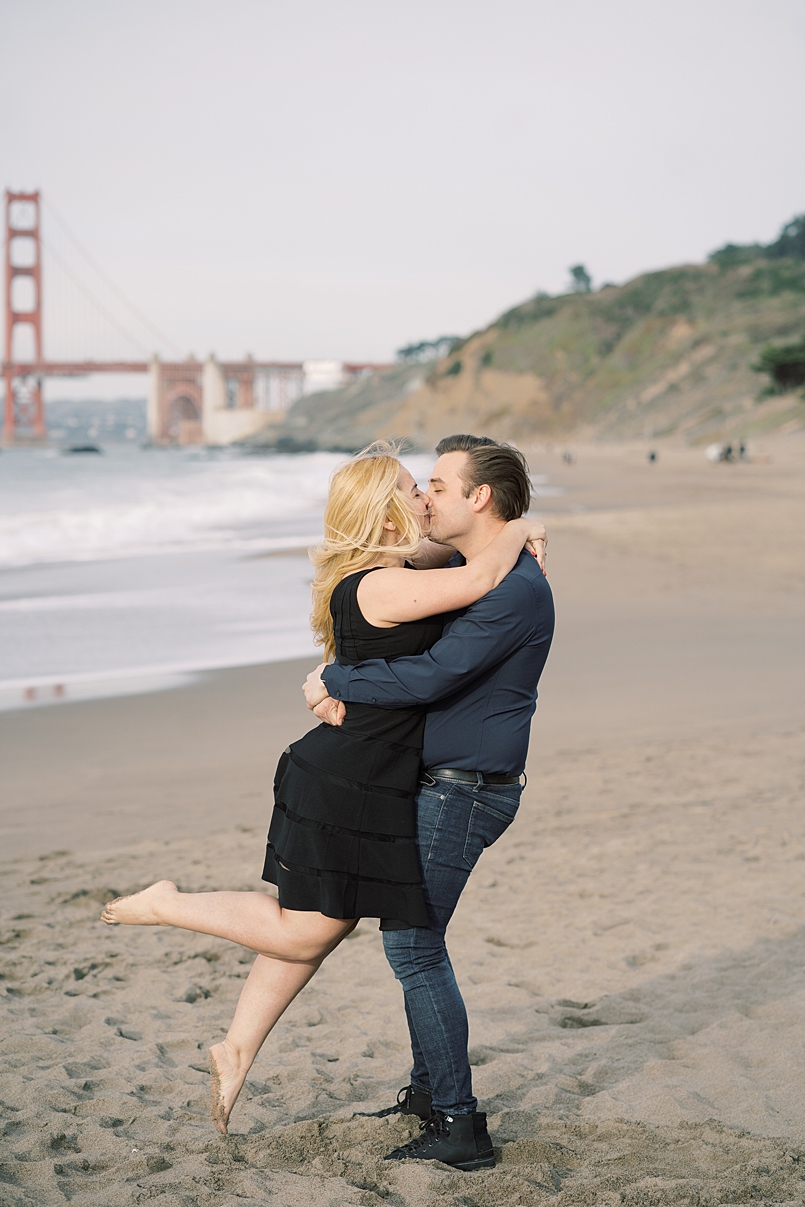 engagement photo on baker beach in san francisco