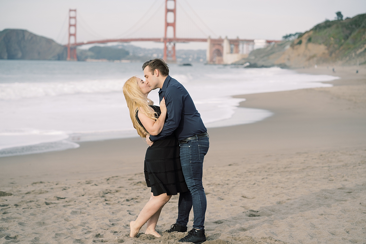 engagement photo on baker beach in san francisco