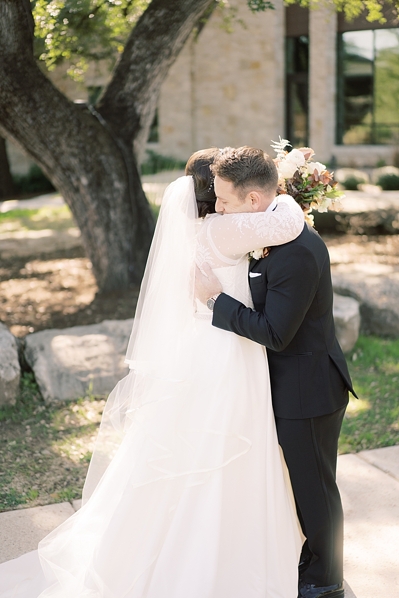 first look with bride and groom at south congress wedding