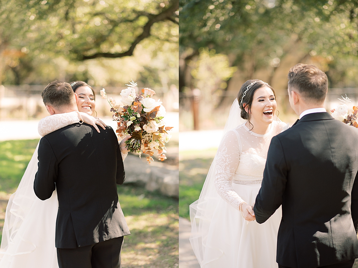 first look with bride and groom at south congress wedding