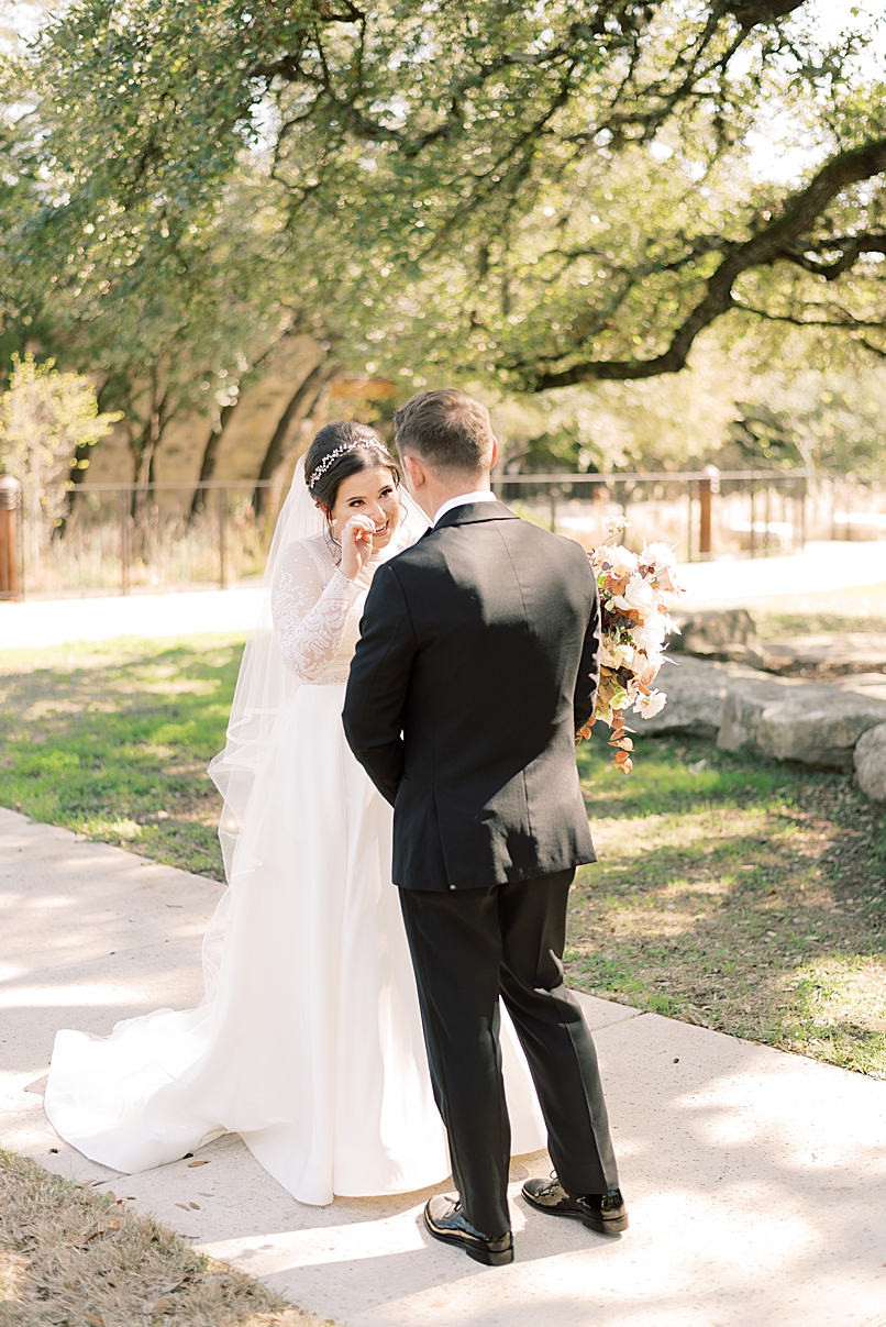 first look with bride and groom at south congress wedding
