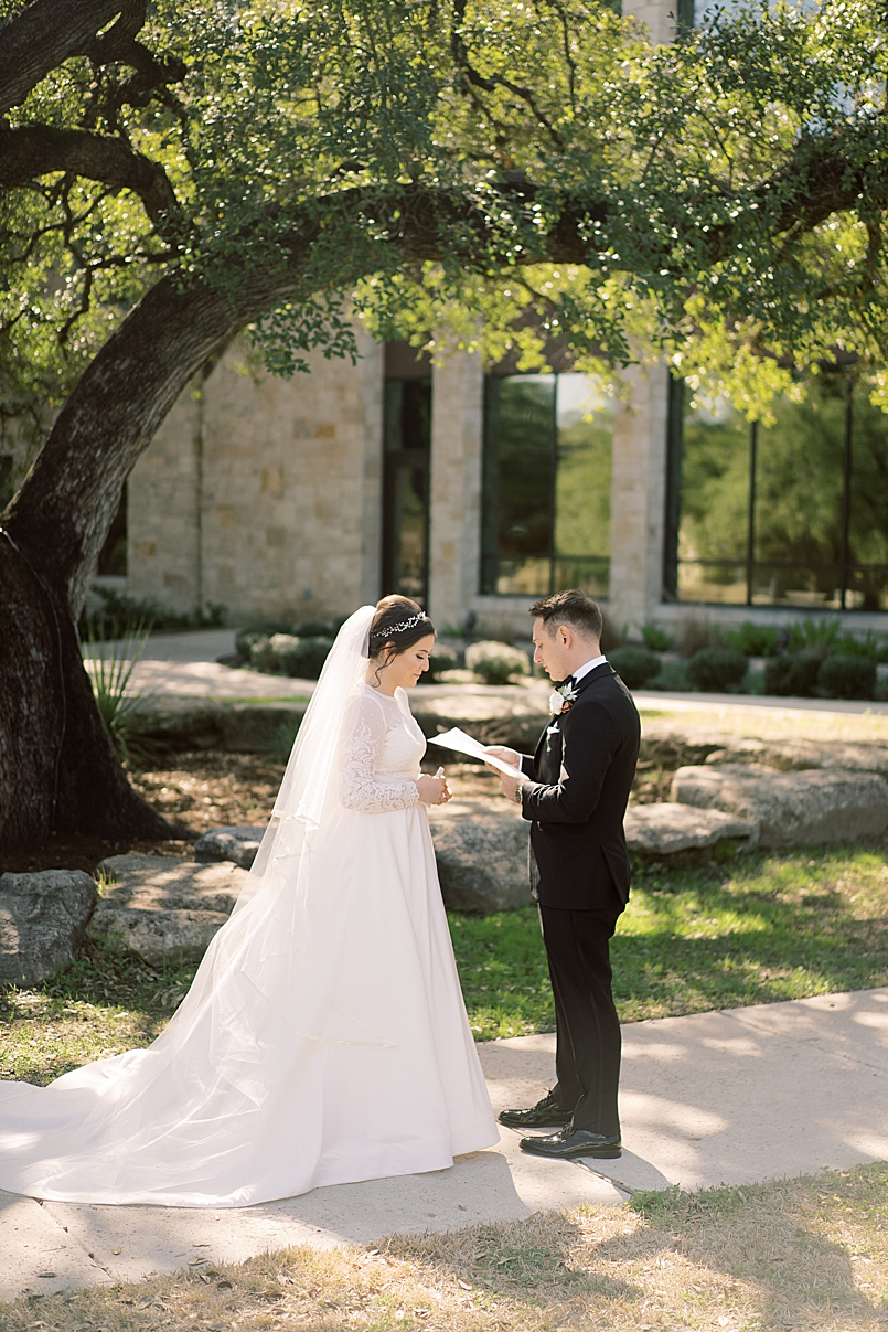 first look with bride and groom at south congress wedding