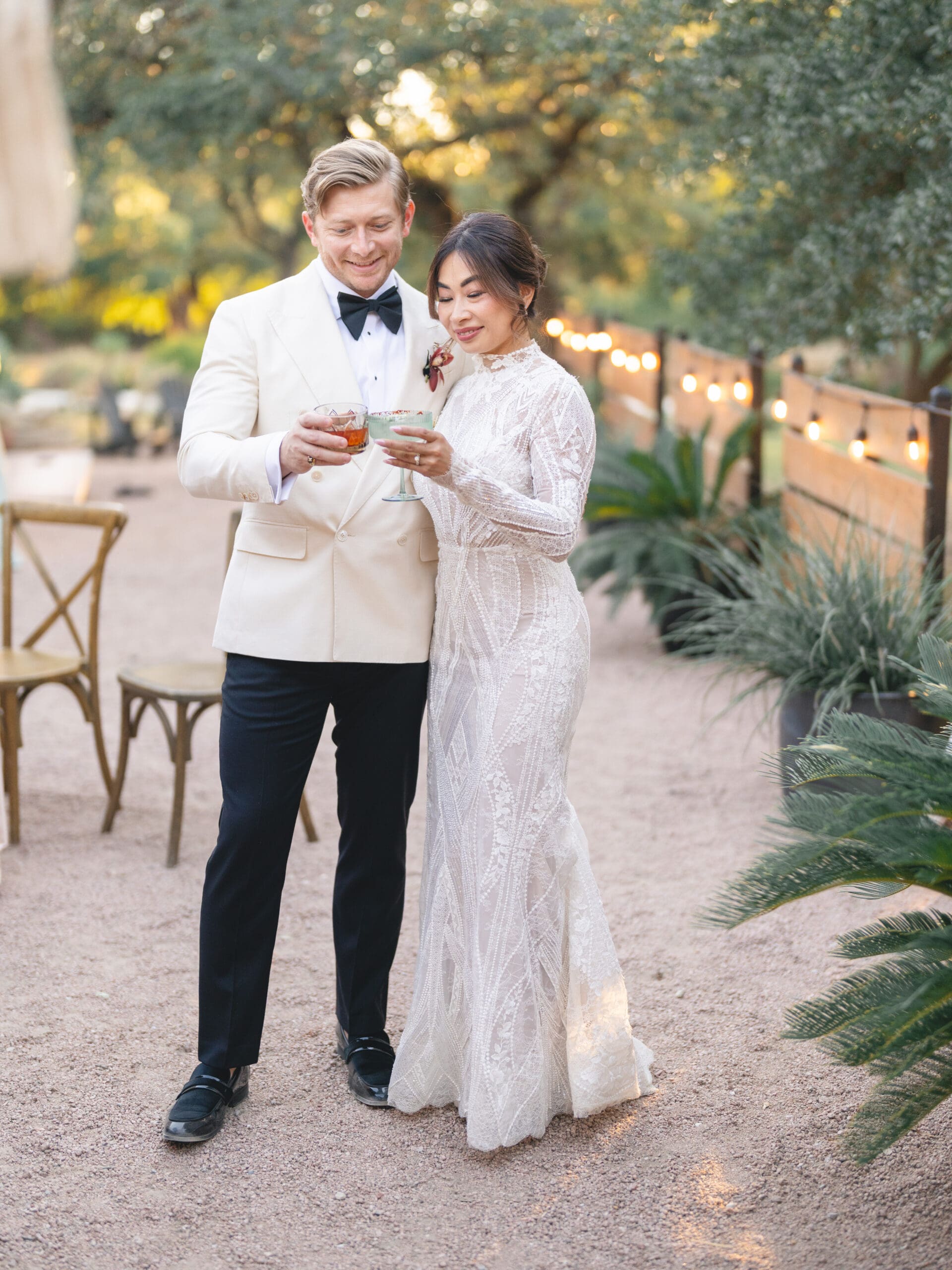 bride and groom sunset portraits at The Addison Grove, joyful and timeless film wedding photography
