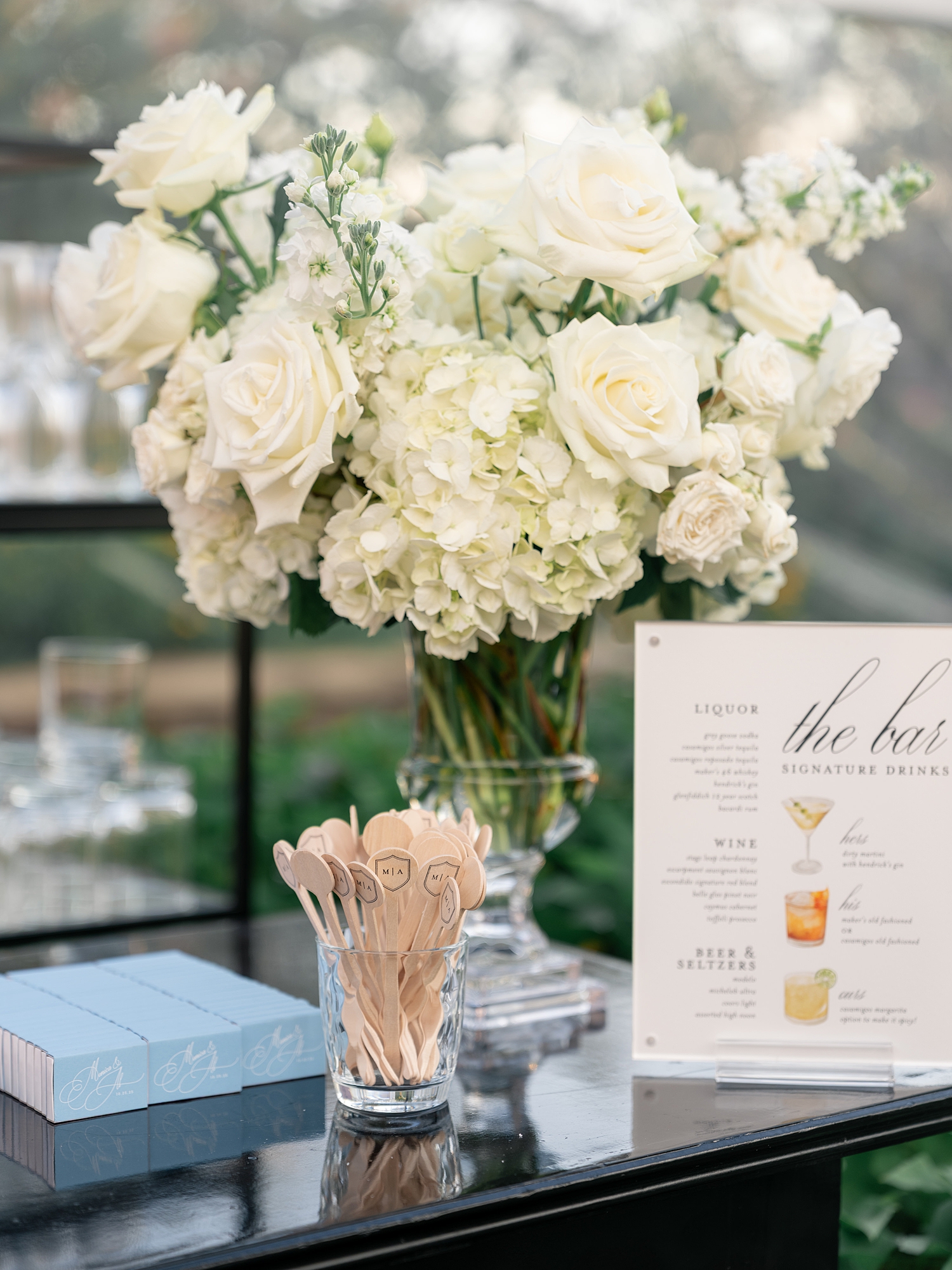 Reception tablescape with elegant linens, florals and candles at Escondido Golf Club