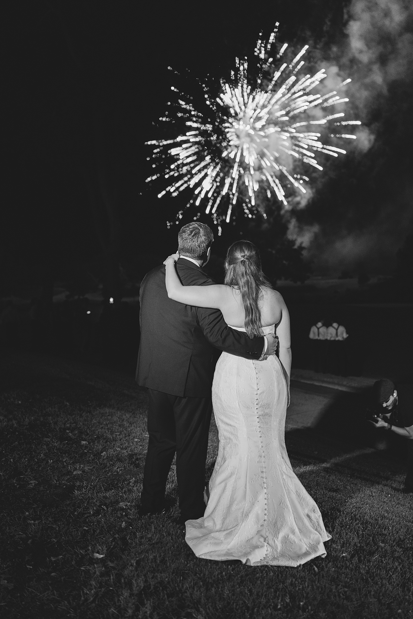 Nighttime exit of bride and groom amidst fireworks at Escondido Golf Club, Texas wedding inspiration