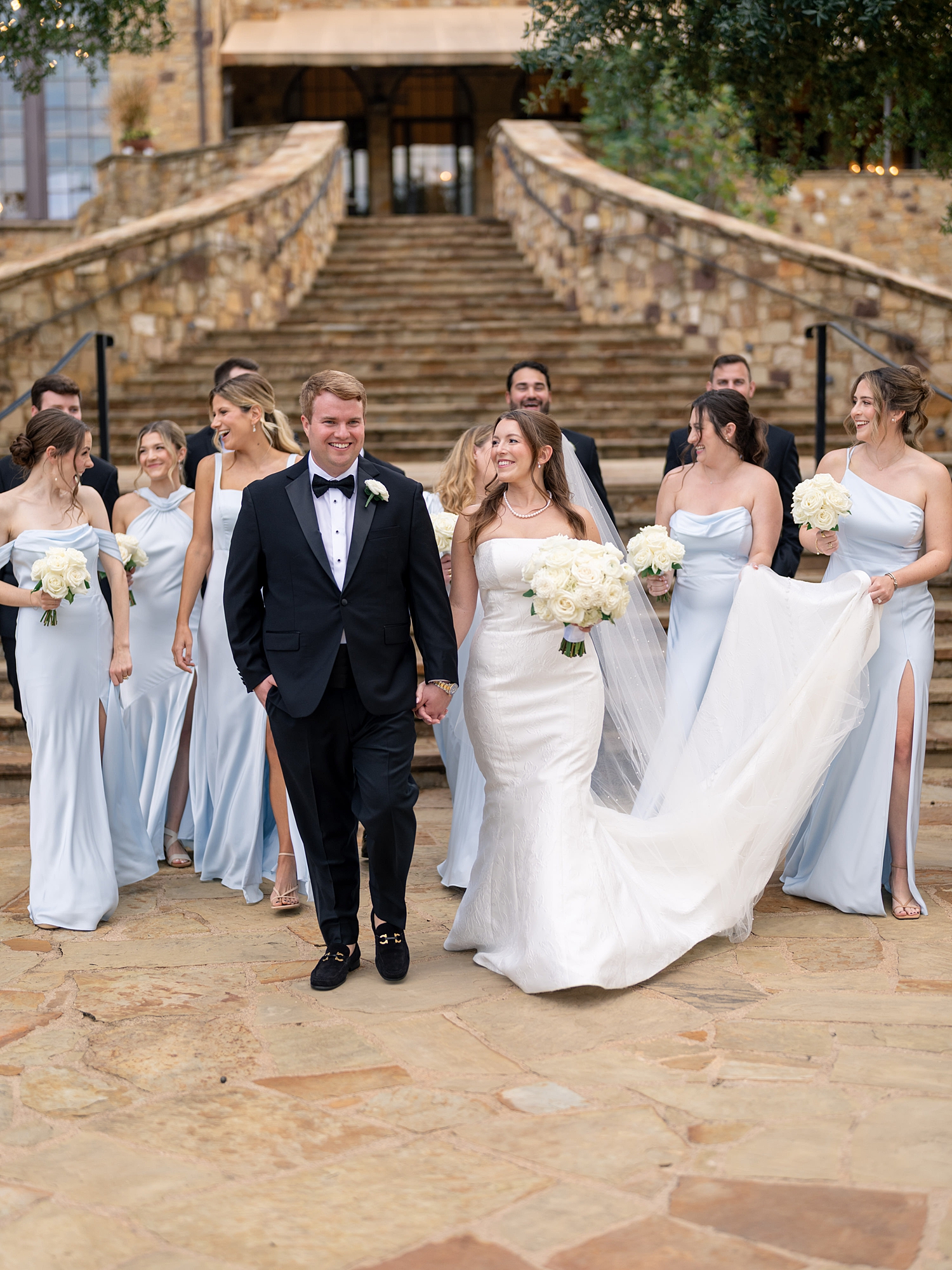 joyful wedding party portrait at Escondido Golf Club, Austin wedding photography by Paige Vaughn Photo