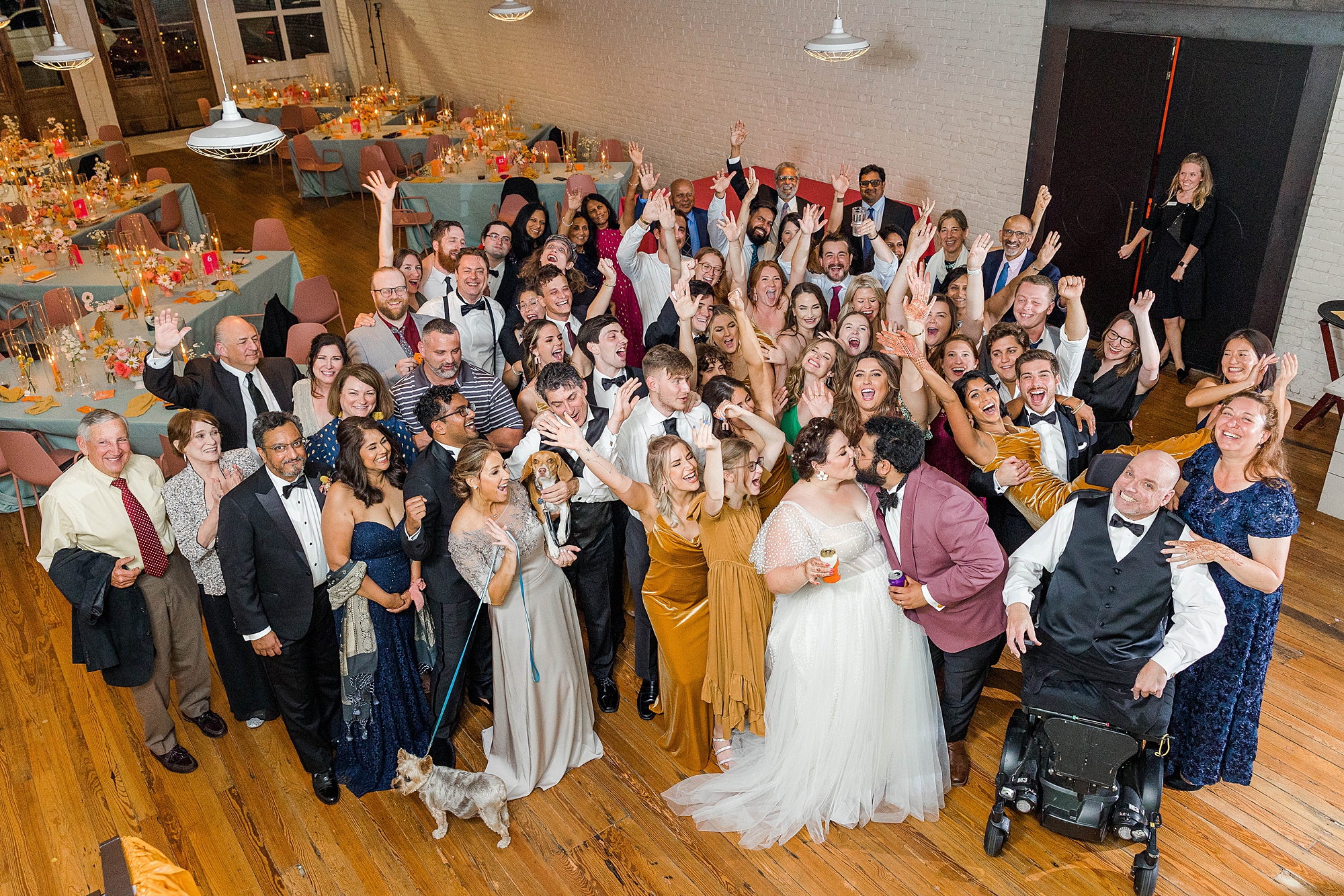Joyful portrait of bride and groom mid-celebration at their fall wedding weekend in Texas