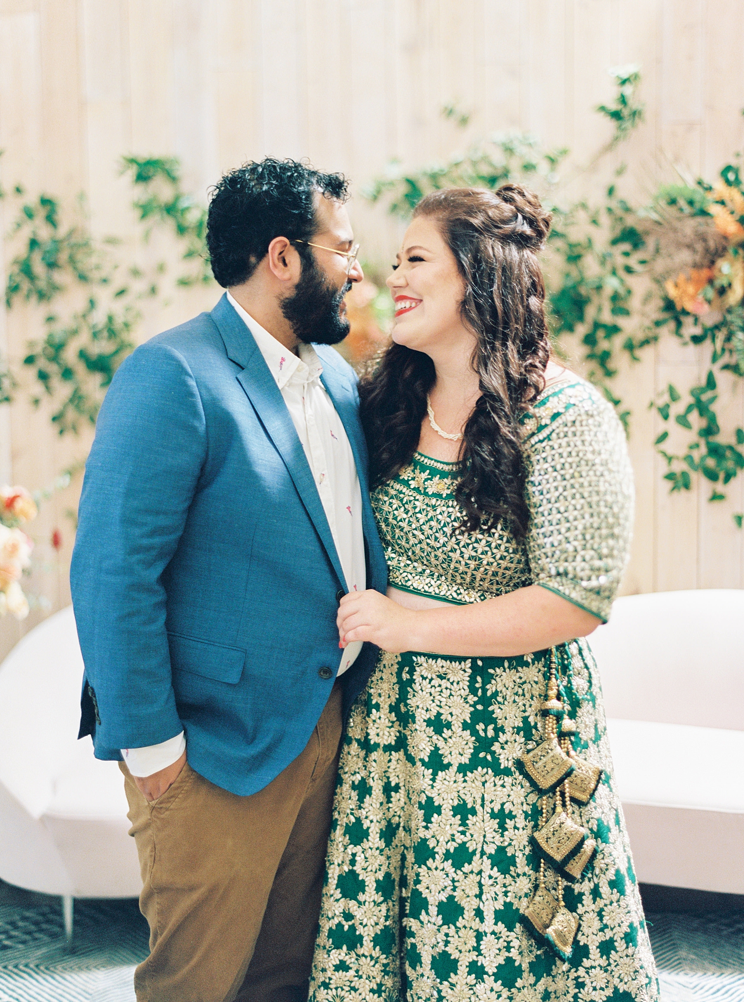Bride and groom celebrating their colorful Hindu and Western wedding weekend at One Eleven East in Hutto, Texas
