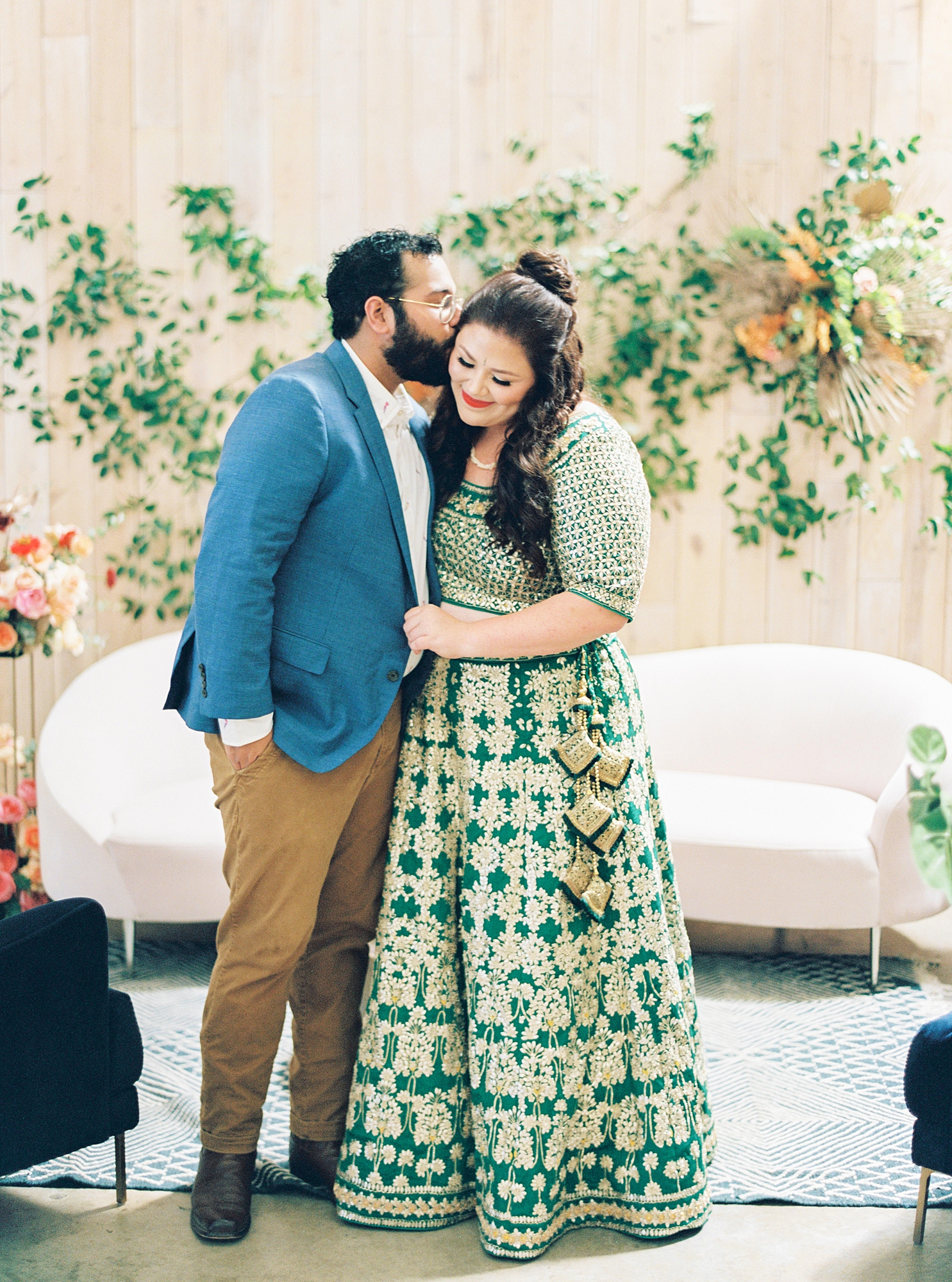 Bride and groom celebrating their colorful Hindu and Western wedding weekend at One Eleven East in Hutto, Texas