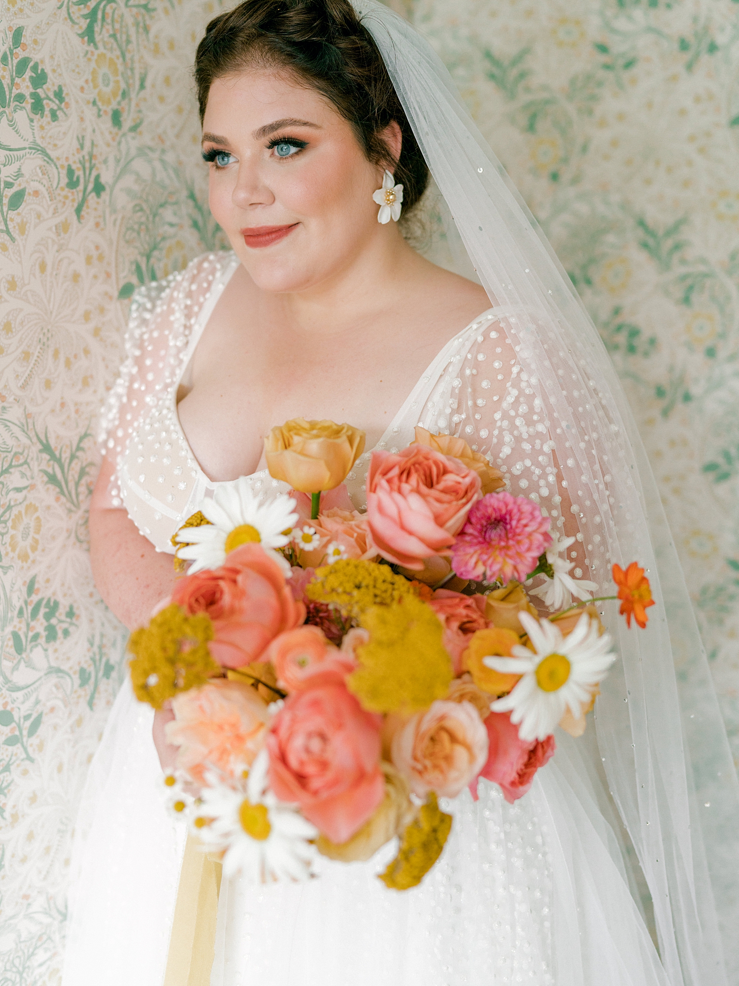 Autumn wedding ceremony with deep jewel tones, fun patterns and joyful family moments, bridal portraits