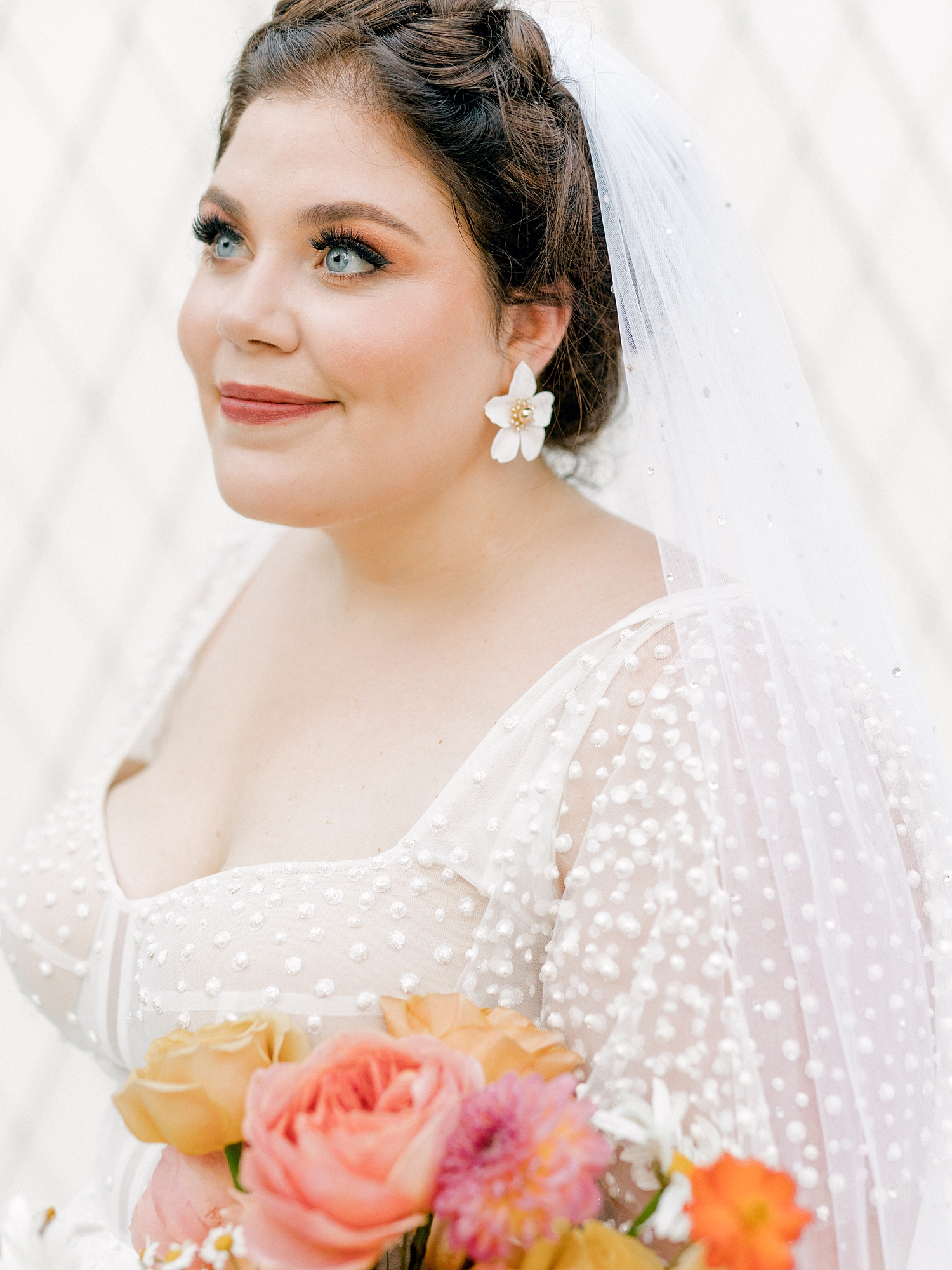 Autumn wedding ceremony with deep jewel tones, fun patterns and joyful family moments, bridal portraits