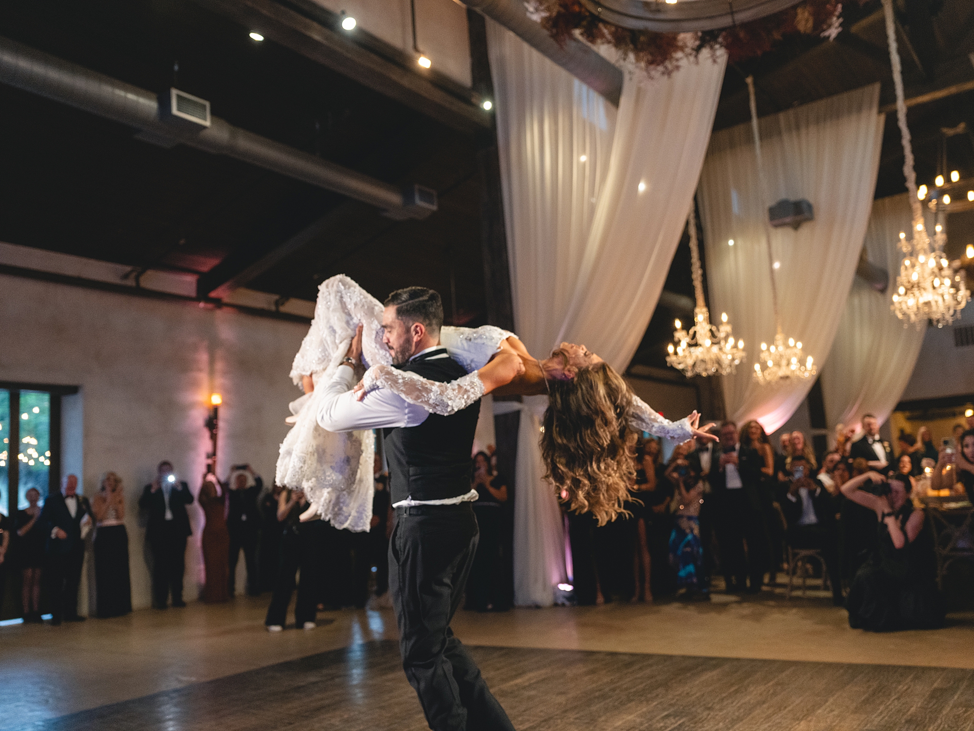 Couple’s first dance in warm evening light at San Antonio reception by Paige Vaughn Photo