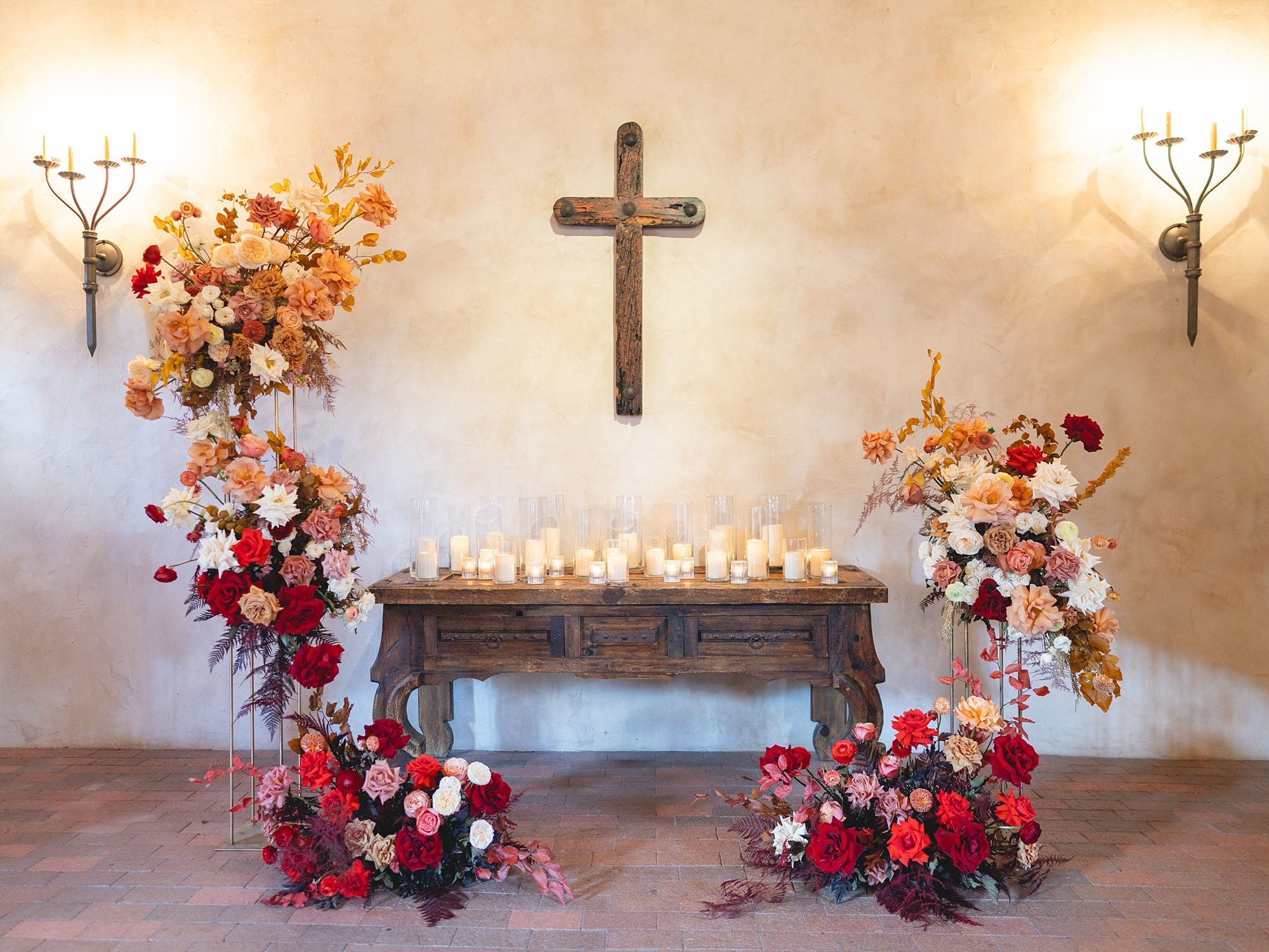 ceremony at San Antonio venue with guests seated, rustic ceremony backdrop