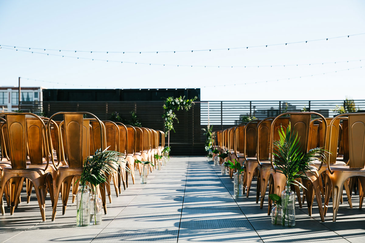 Gorgeous rooftop wedding ceremony at The Peal, trendy San Francisco wedding venues