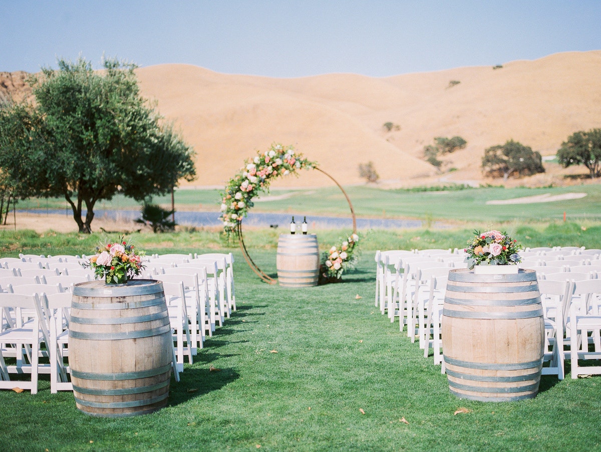 Gorgeous outdoor wedding ceremony setting at Wente Vineyards, a popular outdoor wedding venue in the Bay Area wine country