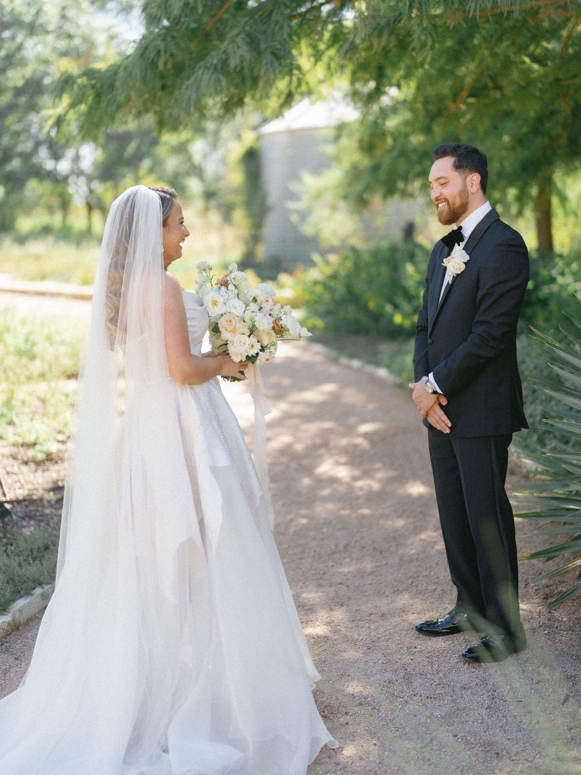 fall wedding in austin bride and groom first look