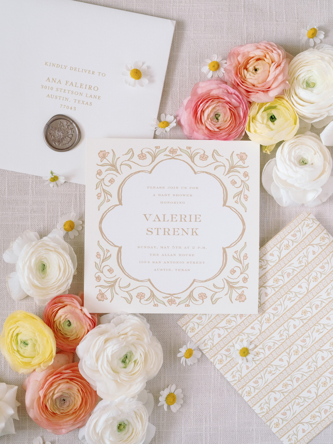 Downtown Austin Baby Shower Invitation flat lay