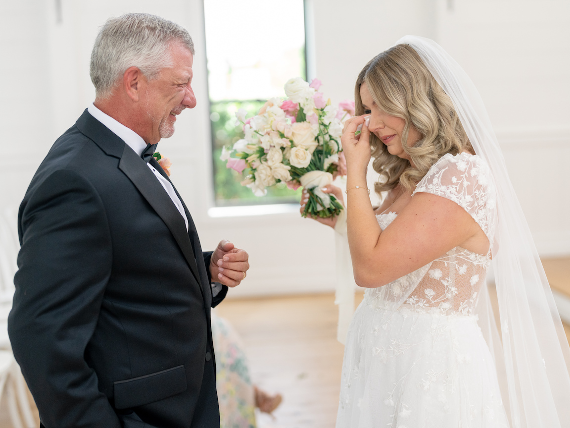 Arrowhead Hill Wedding bride first look