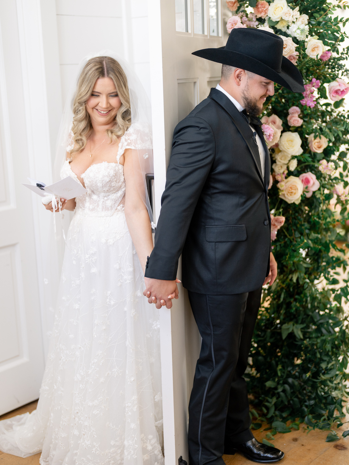 Arrowhead Hill Wedding bride and groom first touch