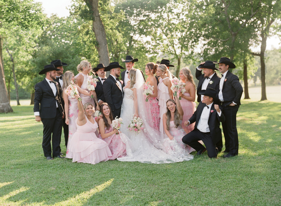Arrowhead Hill Wedding bride and groom and wedding party sunset portraits