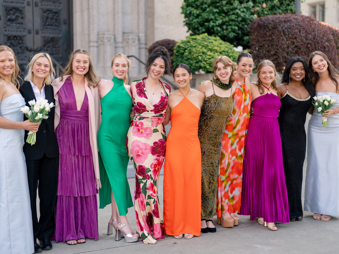 Fairmont San Francisco Wedding cocktail hour colorful details & stylish guests