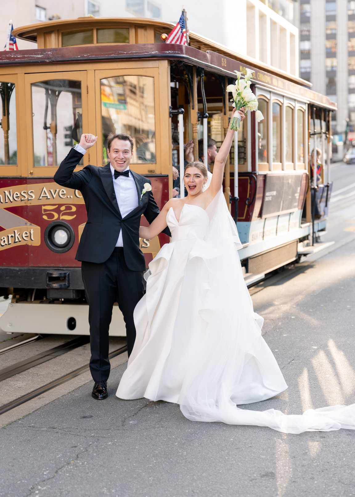 Fairmont San Francisco Wedding bride and groom portraits on trolley