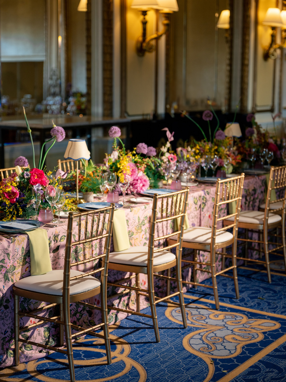 Fairmont San Francisco Wedding reception table lush florals and vibrant colors