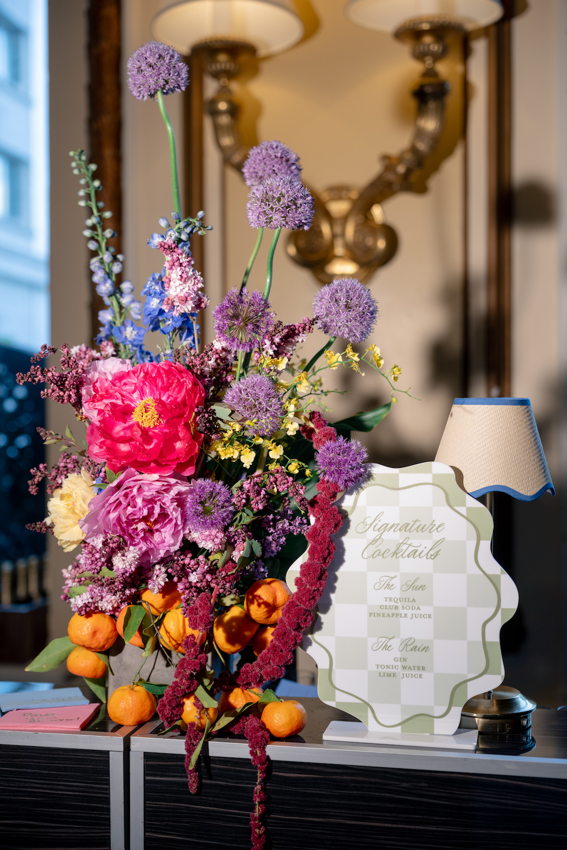 Fairmont San Francisco Wedding reception table lush florals and vibrant colors