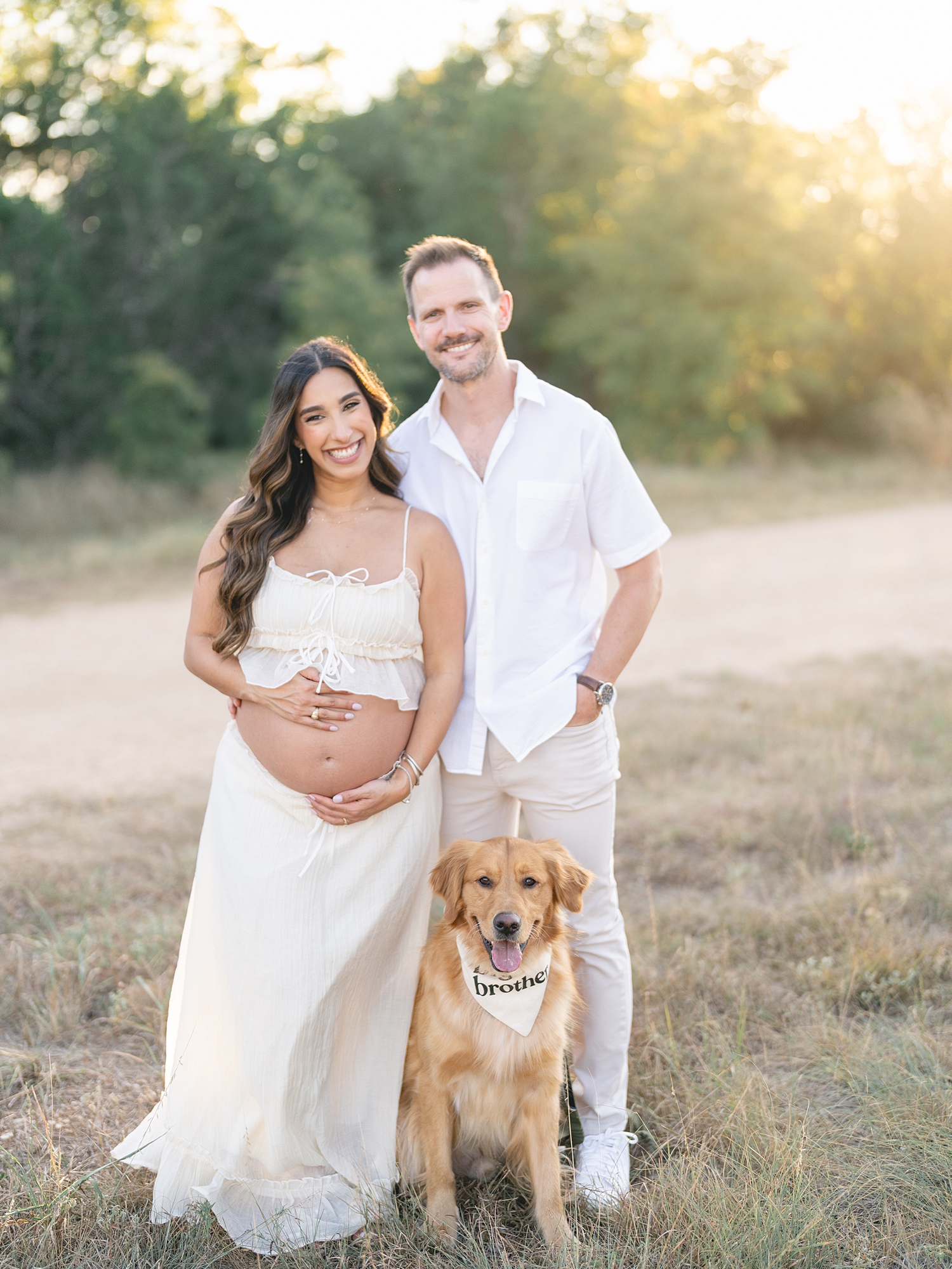 Austin maternity session at sunset with dog