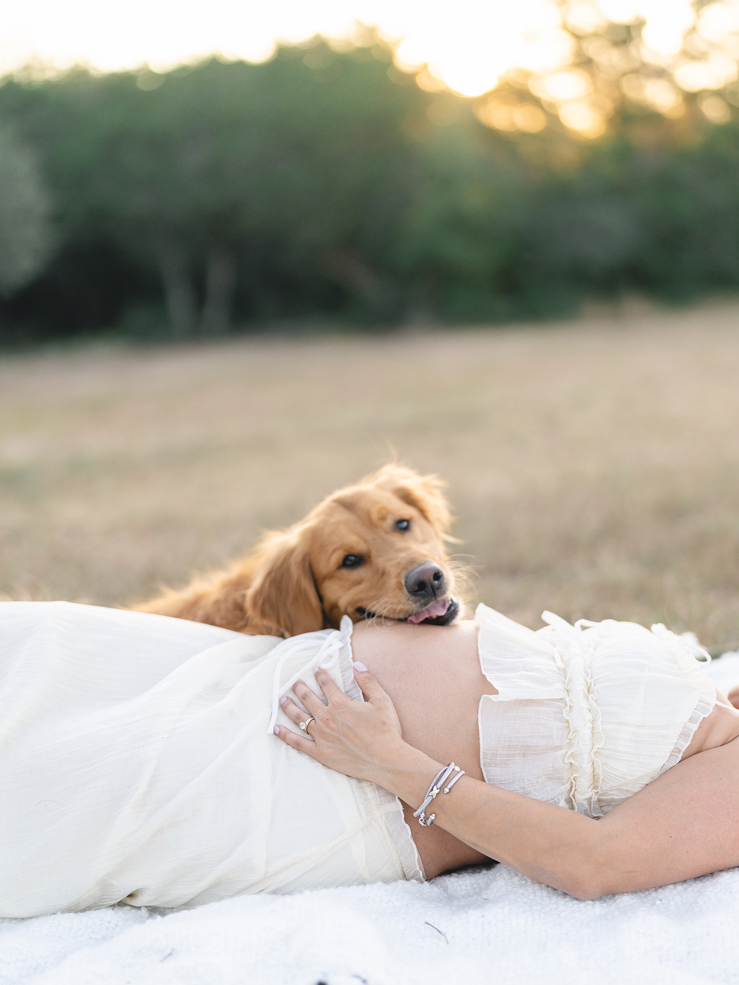 Austin maternity session at sunset with dog