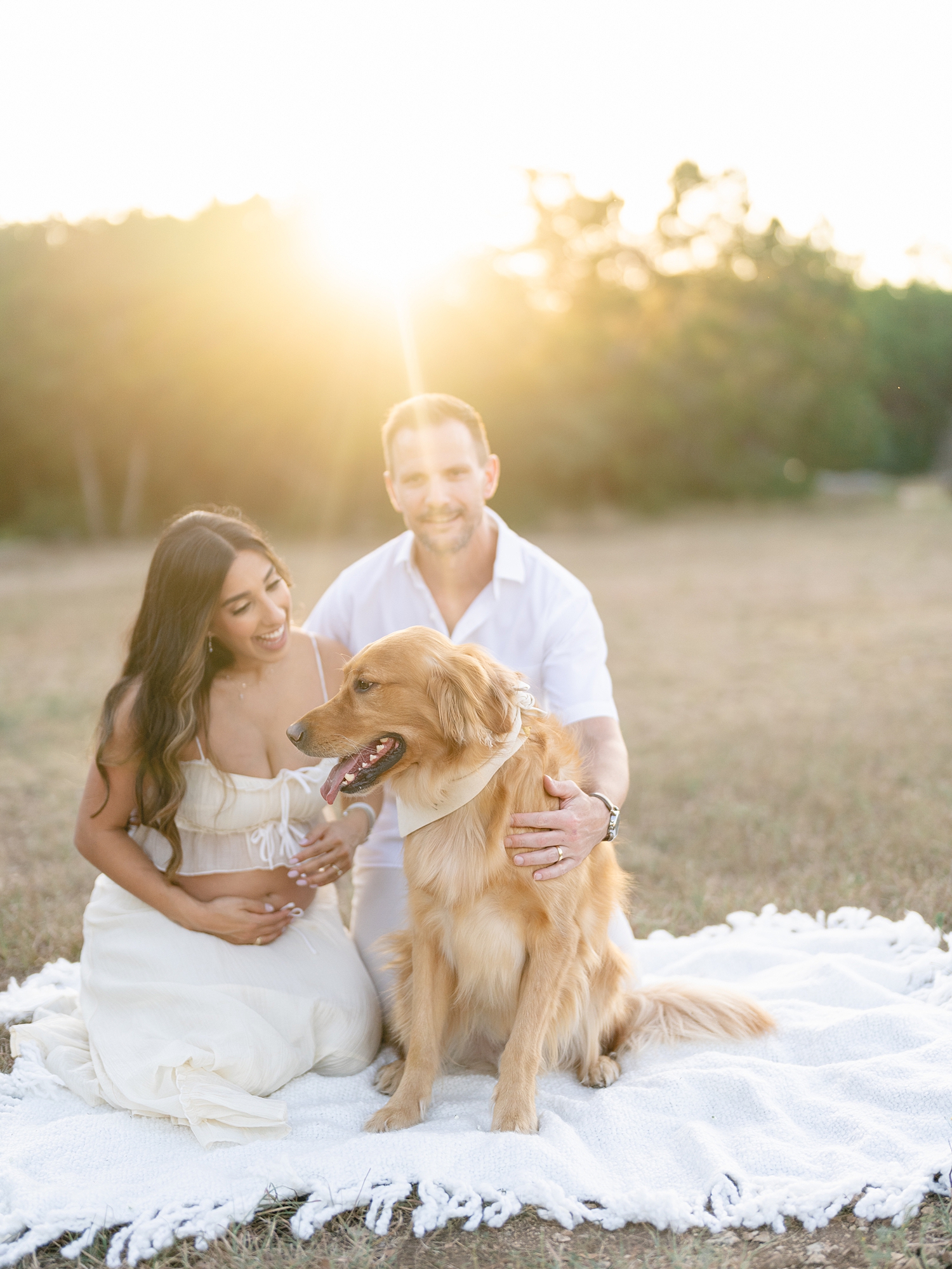 Austin maternity session at sunset with dog