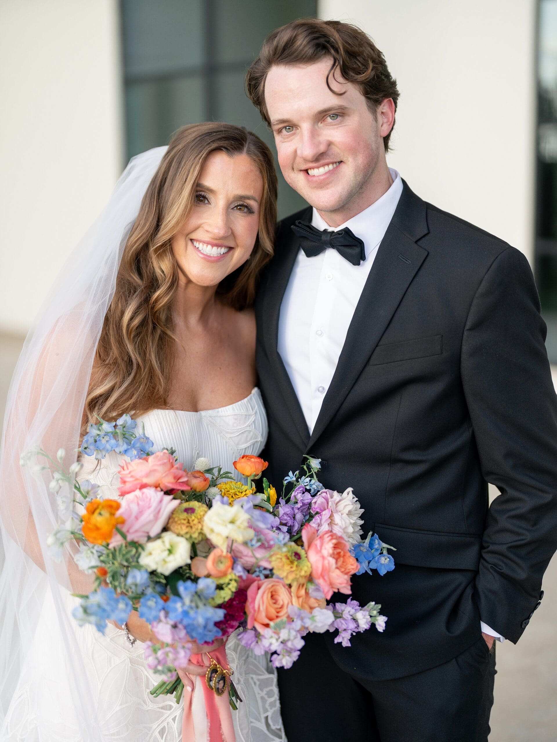 bride and groom portraits colorful wedding Austin