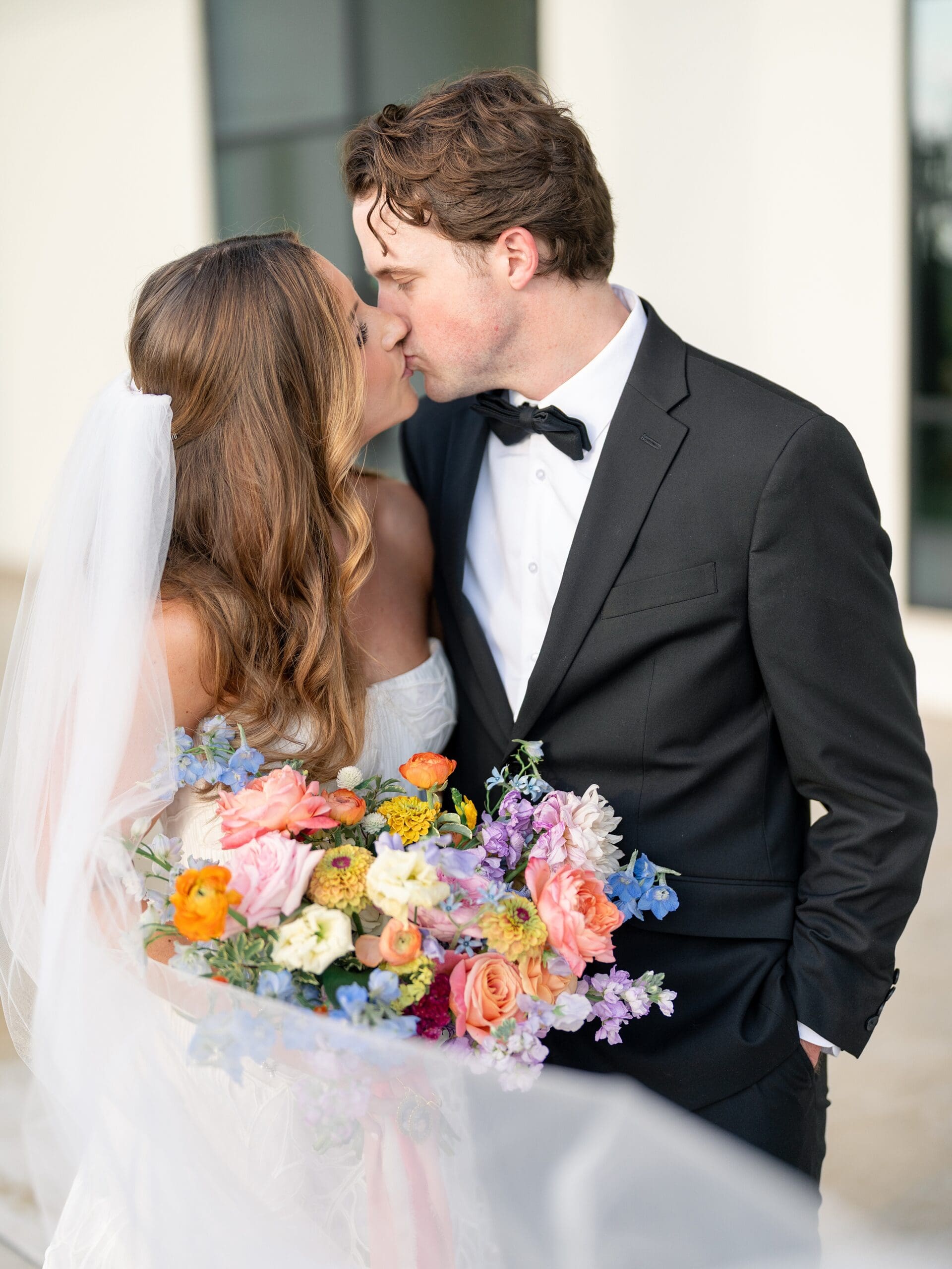 bride and groom portraits colorful wedding Austin